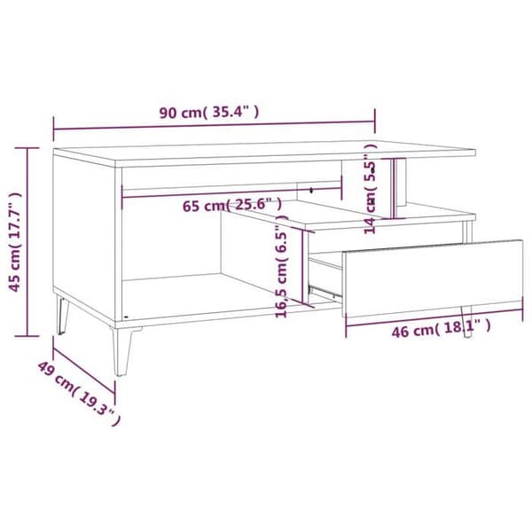 vidaXL Soffbord Vit 90x49x45 cm Konstruerat trä