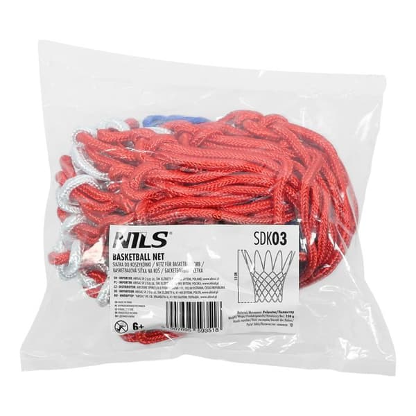 Basketbollnät - NILS - SDK03 - Hållbar polyester - 12 krokar - Diameter 45 cm - Längd 53 cm