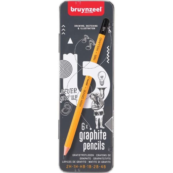 Förpackning med 6 Grafitpennor - 1H 2H Hb 1B 2B 4B - Bruynzeel