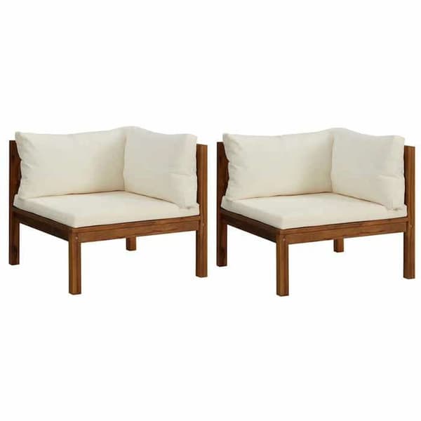 vidaXL hörnsoffor 2 st med kuddar Cream White Solid Acacia 316279