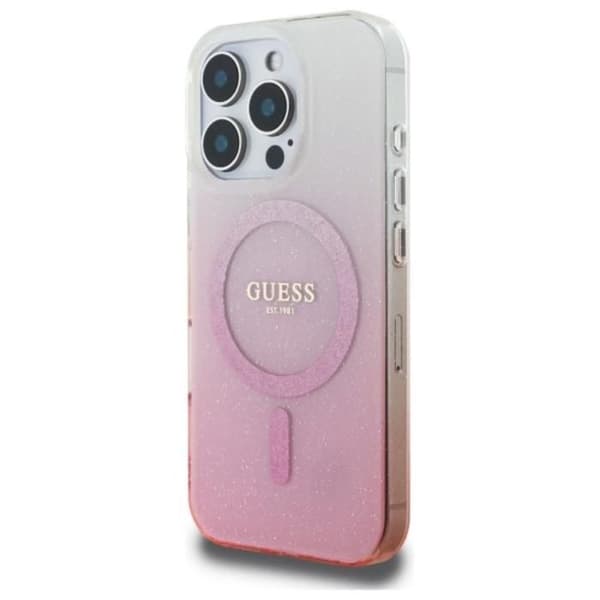 Coque Guess IML Glitter Gradient MagSafe för iPhone 16 Pro Max (Rosa)