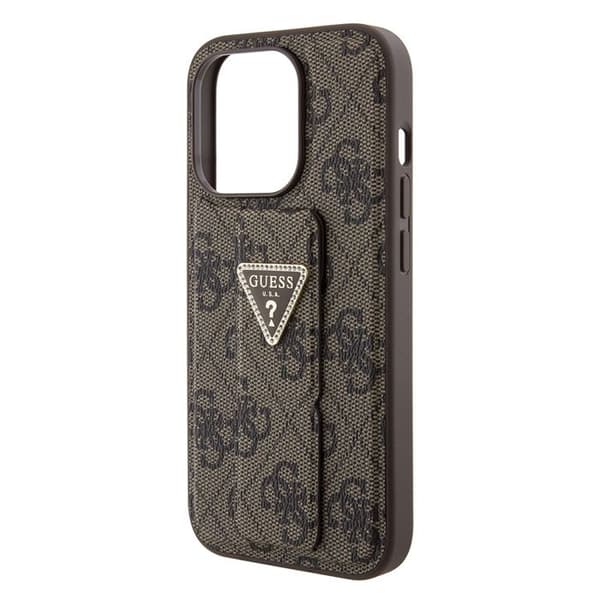 Guess Grip Stand 4G Triangel Strass för iPhone 15 Pro - Brun