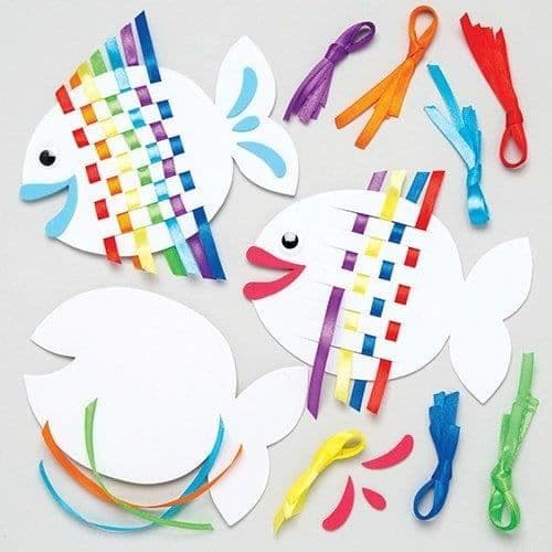 Baker Ross 6-pack Rainbow Fish Weave Kit för barn 14 cm - AR516