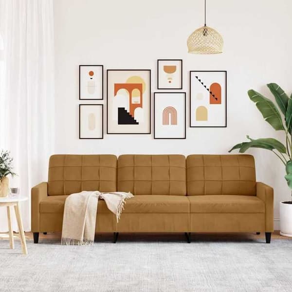vidaXL Soffa 3-sits Brun 210 cm Sammet 4007651