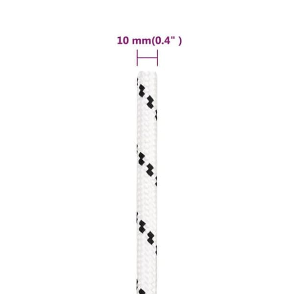 152771 vidaXL flätat båtrep Vit 10 mmx25 m polyester