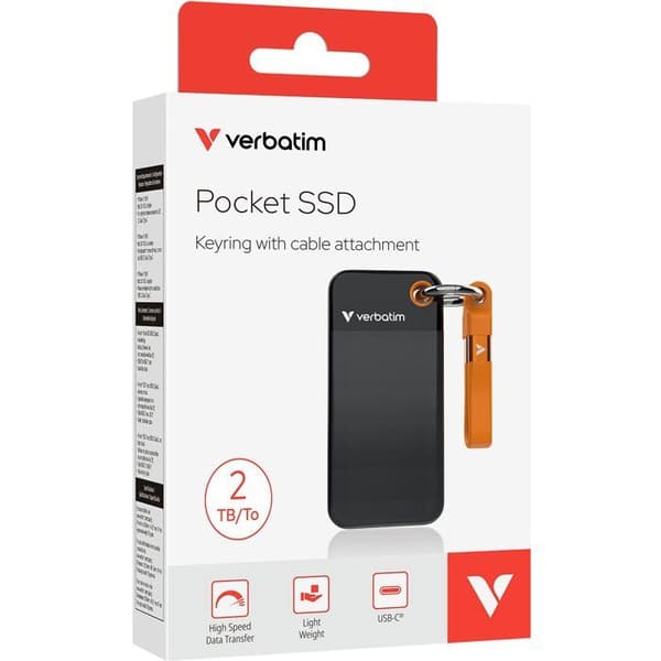 Extern SSD - VERBATIM - Pocket - 2 To - Svart / Orange