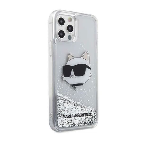 Karl Lagerfeld Coque Liquid Glitter Choupette för iPhone 12 / 12 Pro - Silver