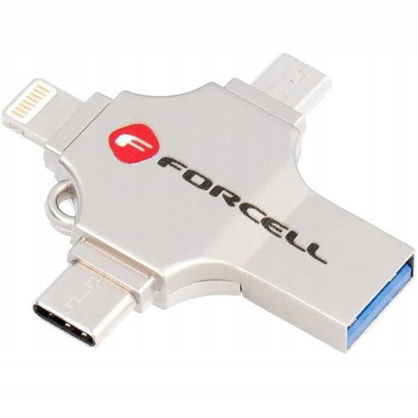 Cle usb Forcell USB-minne 3.2 Gen 1 64 Go (USB A / USB C / Lightning / Micro USB) F-Data Metal Quad silver