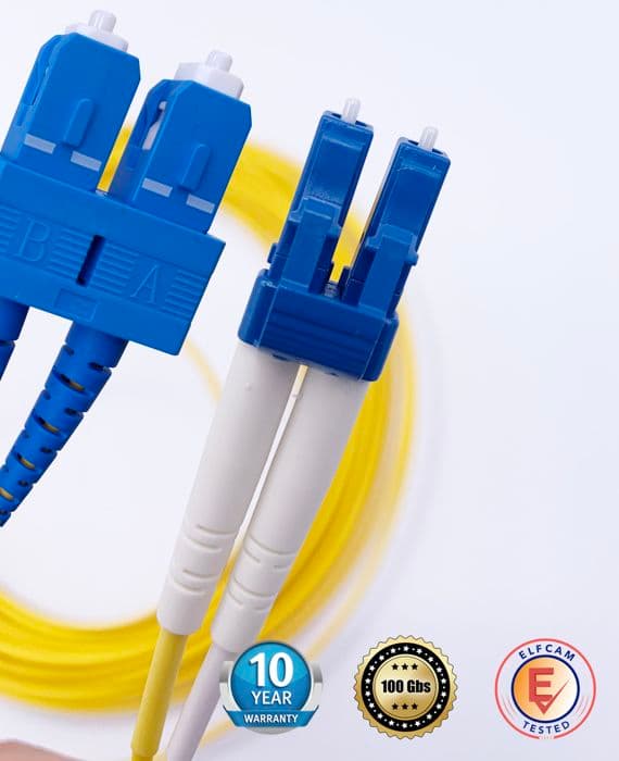 Elfcam® - Fiberoptisk kabel (optisk patchkabel) OS2 Single Mode Duplex SC/UPC till LC/UPC (1M)
