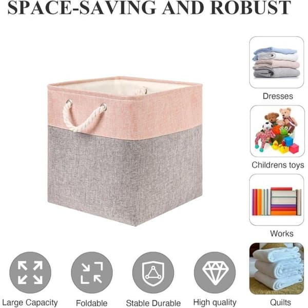 Mangata Förvaringskorgar Set med 4 Fällbara Korgar i Grå/Rosa Tyg