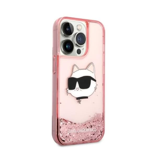 Karl Lagerfeld Coque iPhone 14 Pro Max Liquid Glitter Choupette Rose - TPU/PC