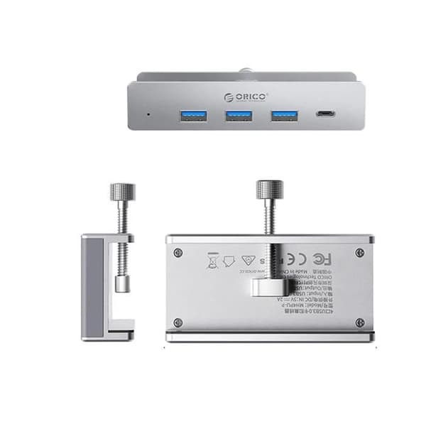 Orico MH4PC Hub USB-C 4 portar (3× USB-A 3.0 + 1× USB-C 3.0) silver, klämfäste