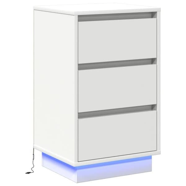 Sängbord - Vit LED - 39x34,5x65 cm - Ingenjörsträ - Modern stil