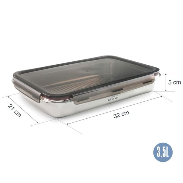Rektangulär förvaringslåda för mat Lacor - Silver - 5000 ml