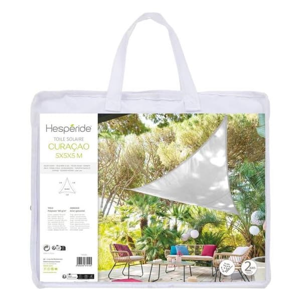Triangulärt solskydd "Curacao" vit 5x5x5m i polyester - Hespéride