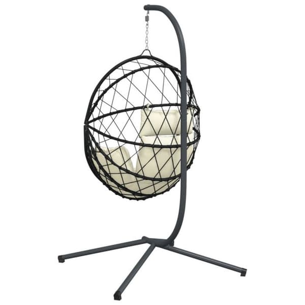 Hängstol i äggform med beige stöd av rotting och stål