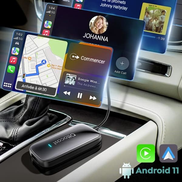 USB-adapter - AVIZAR - Ottocast - USB/USB-C - Trådlös CarPlay och Android Auto - Automatisk Bluetooth/Wi-Fi