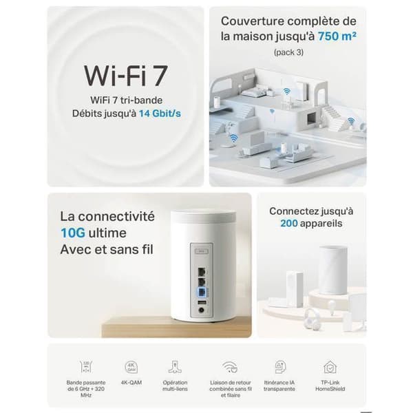 WiFi 7 Mesh System BE14000 - TP-Link Deco BE68(3-pack) - 14 Gbit/s - Tri-Band - WPA3
