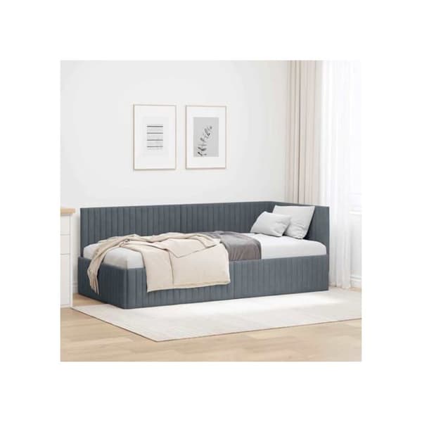 Sängram i hörn i sammet - vidaXL - Mörkgrå - 90x200 cm - L-formad design - Mångsidig bäddsoffa