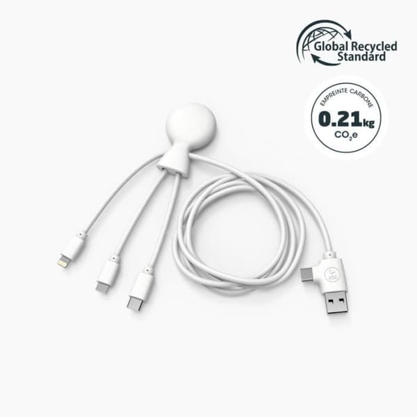 Multikontakt USB-C/USB/Lightning/Micro USB Laddkabel i återvunnen plast Mr Bio Long 1m Vit