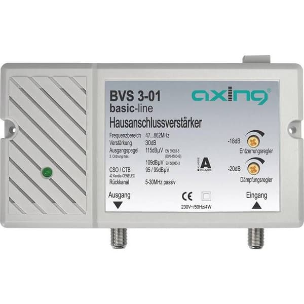 AXING BVS 3-01 — Kompakt TV-förstärkare 30 dB (grå)