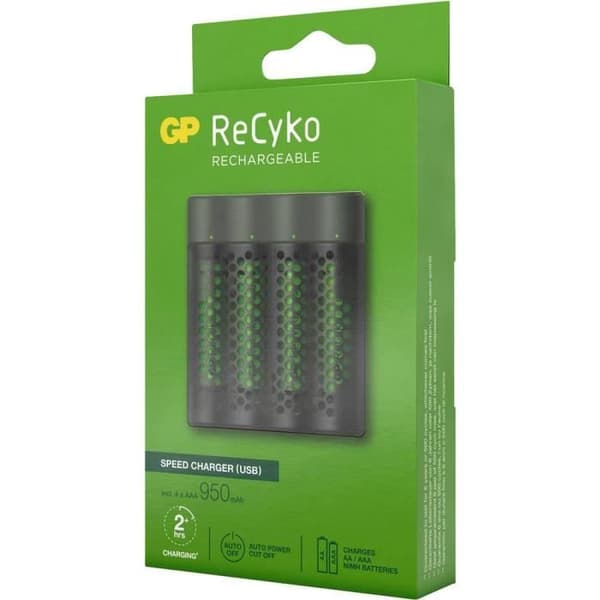 GP-batterier Mainstream-Line 4x ReCyko+ Micro NiMH rund batteriladdare LR03 (AAA), LR6 (AA)