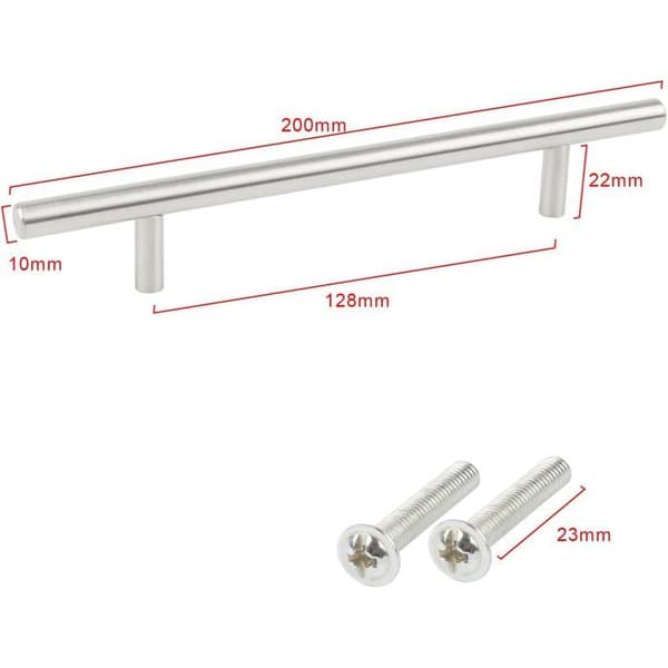 TRIXES 20-pack T-handtag i rostfritt stål 200 mm – centrum 128 mm – silver