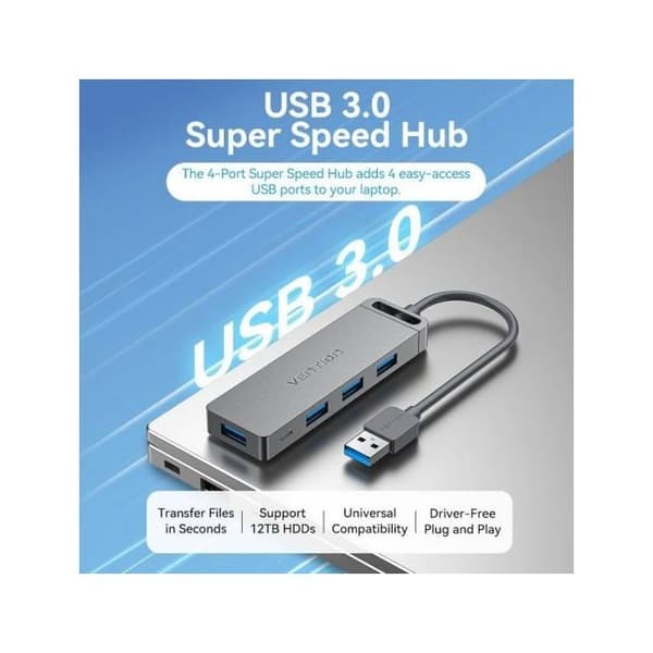 HUB USB 3.0 - VENTION - Svart - Ströminterface - Multifunktionell - Datoraccessoarer