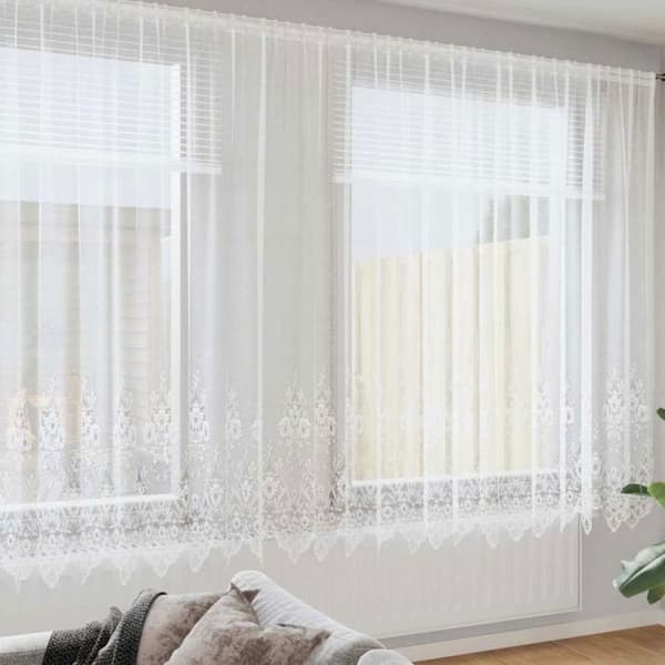 VidaXL Duschdraperi i vit blommönstrad spets 220 x 600 cm polyester