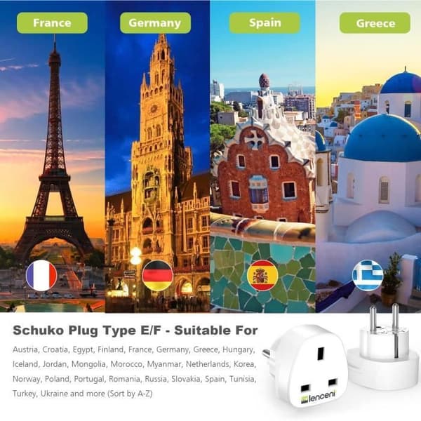 Reseadapter UK/Engelsk 3 Stiftar till Kontakter Frankrike/Fransk 2 Stiftar LENCENT