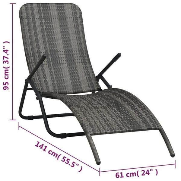 vidaXL Folding Lounge Chair Vävd Resin Grå