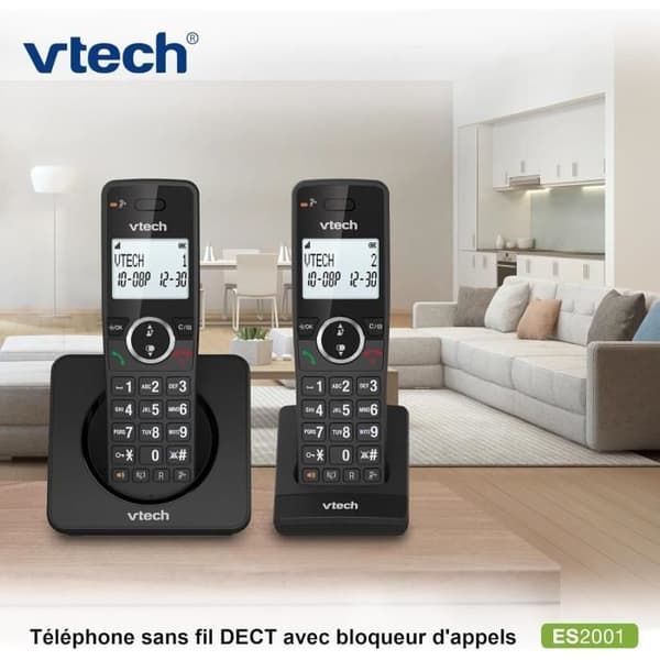 VTech ES2001 Duo - Trådlös DECT-telefon 2 handsets, samtalsblockerare, 18 h batteritid