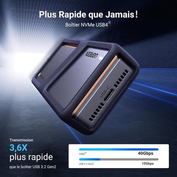Extern hårddiskadapter - UGREEN - M.2 SSD NVMe - USB 4 - 40 Gbps - Aluminium