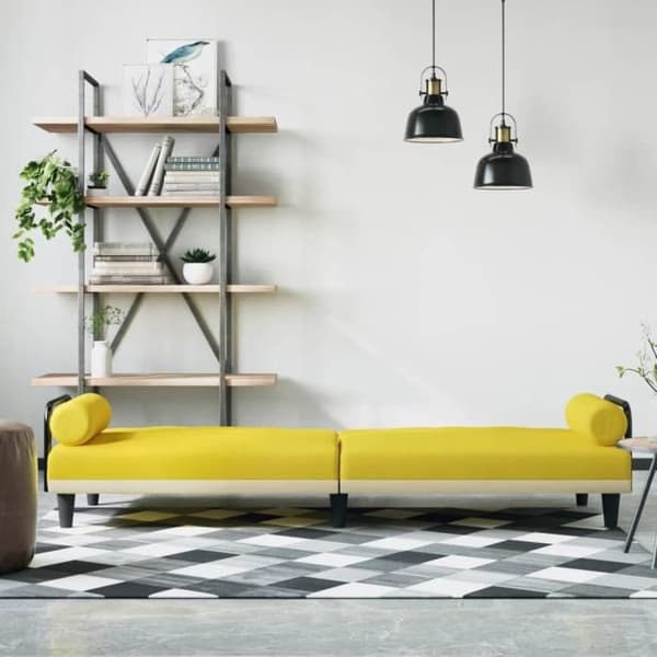 vidaXL Sängsoffa med armstöd ljusgul tyg 351935