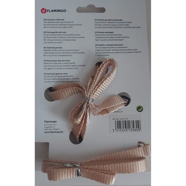 Justerbart kattsele och koppel 1,10 m beige - Flamingo