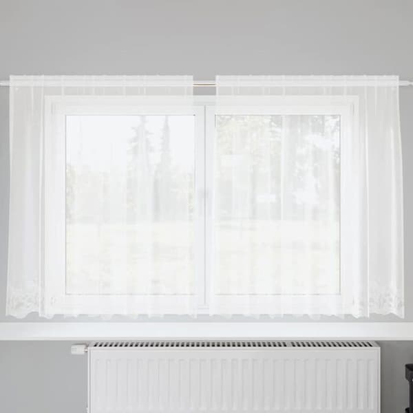 Blommönstrad spetsgardin - vidaXL - 180x200 cm - Vit - Polyester - Ljusfiltrerande - Flexibel installation