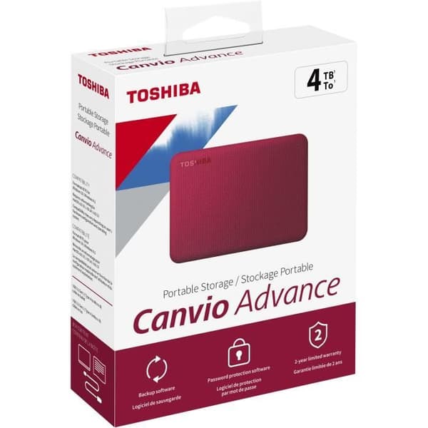Extern hårddisk - TOSHIBA - Canvio Advance - 4 TB - Röd
