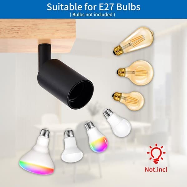 ANWIO Taklampa 3 vridbara spotlights E27 Svart - Rektangulär bas i trä, modern design