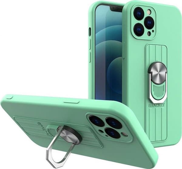 Hurtel Ring Case iPhone 12 mini i mintgrön silikon med fingerhållare och ställning