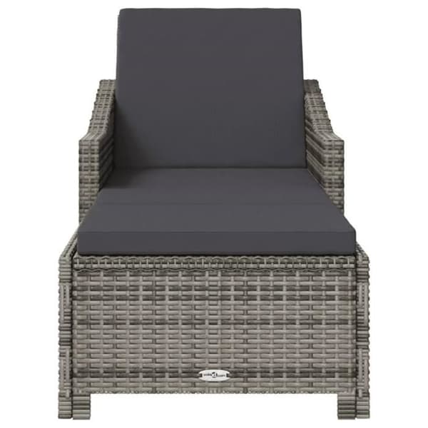 vidaXL Chaise longue med kudde, mörkgrå flätad resin grå