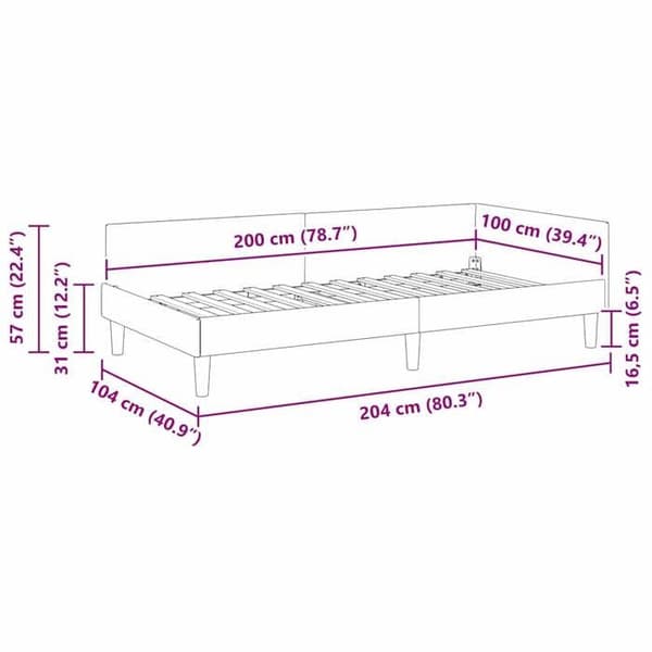 vidaXL Hörnsängram Mörkgrå 100 cm x 200 cm Sammet 42016165