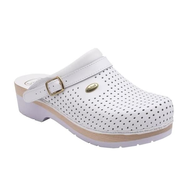 Scholl Charentaises Träskor Supercomfort läder vit — Dam Storlek 46