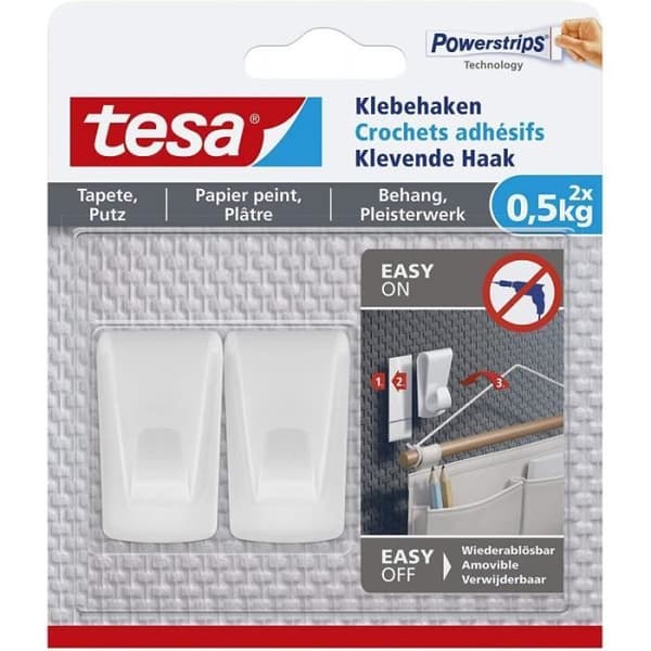 TESA - Självhäftande krok för tapeter och gips 0,5kg x2