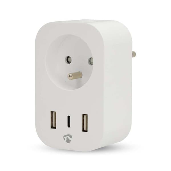 Ansluten kontakt - NEDIS - Typ E - 3680W - 2 USB-A-portar - USB-C PD - Timer