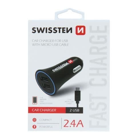Billaddare 2,4A - 2x USB - micro USB-kabel