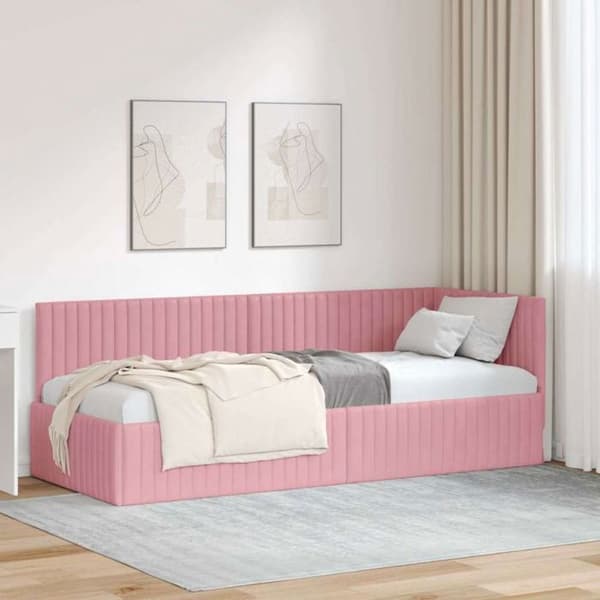 vidaXL Hörnsängram Rosa 80 cm x 200 cm Sammet 42016249
