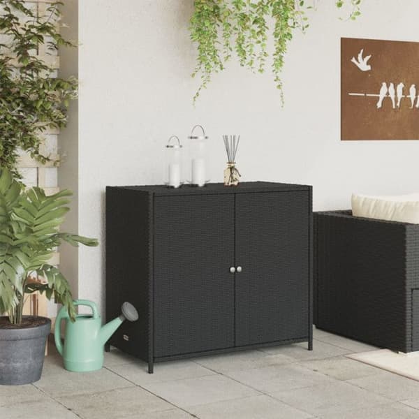 Svart trädgårdsförvaringsskåp 83x45x76 cm i flätad plast