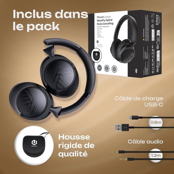 Trådlösa hörlurar - POWERLOCUS - MoonFly ANC - Bluetooth - ANC - Batteritid 60h