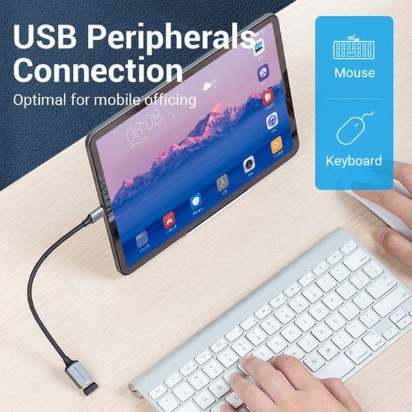 OTG-adapter - VENTION - Typ-C till USB 2.0 - 480 Mbps - 0,15 m - Grå