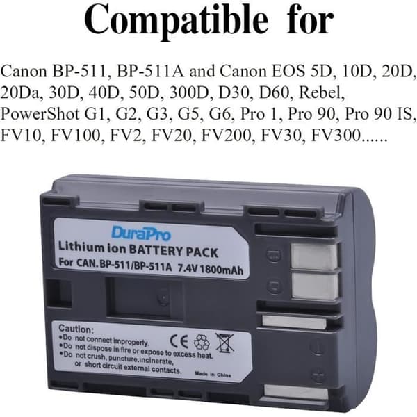 Set med 2 BP-511-batterier + USB-laddare för Canon EOS